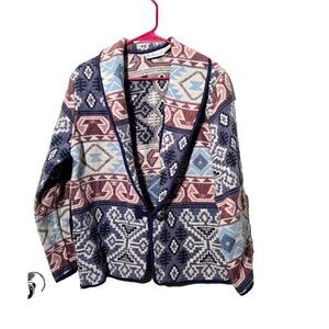 Vtg Flashback Jacket L Aztec Southwestern Button Tribal Boho Festival Artsy Fun